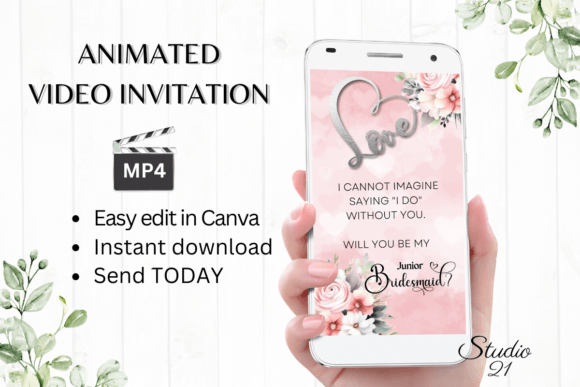 Elegant Digital Invitations with Pink Roses Junior Bridesmaid W3271JM