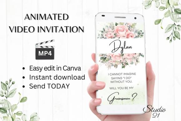Elegant Pink Roses Groomsman Proposal: A Digital Design Asset