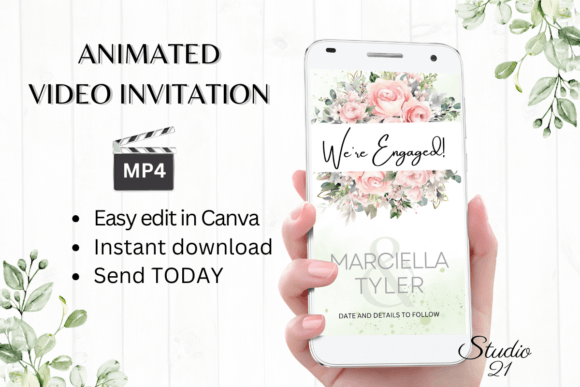 Pink Engagement Announcement W1276B: Modern Digital Invites