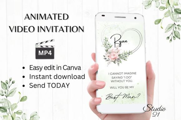 Pink Roses Best Man Proposal W3278BM: A Floral Script for Digital Invites