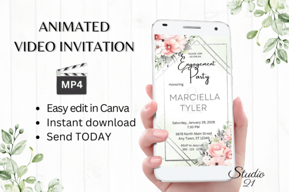 Pink Roses Engagement Party Invite W1274
