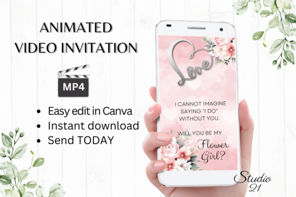 Pink Roses Flower Girl Proposal W3271FG: Digital Invitation Design