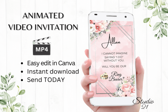 Pink Roses Ring Bearer Proposal W3275RB: A Digital Evite Template
