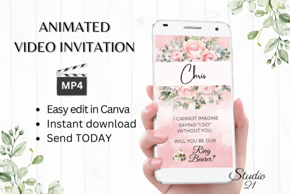 Pink Roses Ring Bearer Proposal W3277RB: A Digital Invitation Solution