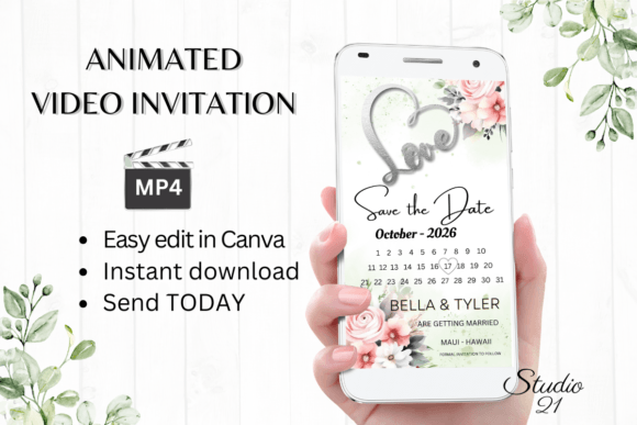 Pink Roses Save the Date W2270B: Elegant Animated Invitations