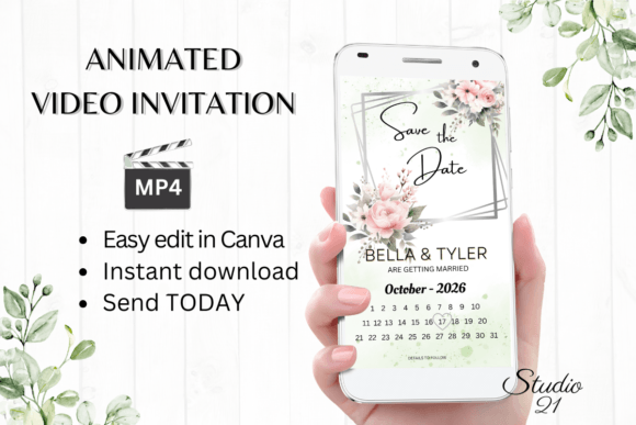 Pink Roses Save the Date W2272B: A Digital Animated Invitation