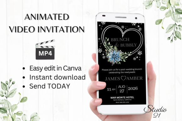 Winter Wedding Brunch Invite W9259: A Modern Animated Template